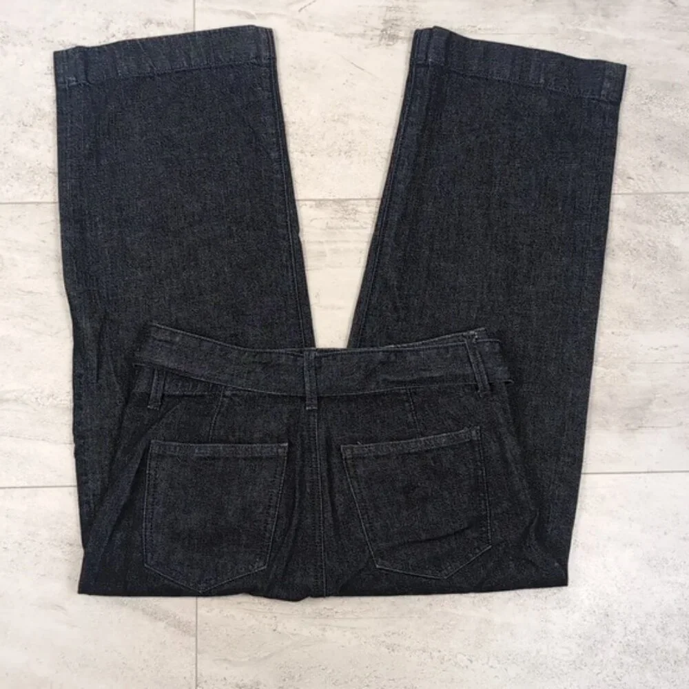 Ann Taylor Wide Leg Denim Trousers Cropped Belted Jeans Womens Size 0